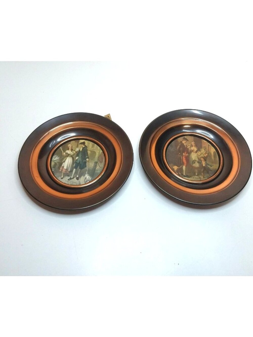 Vintage Linton Copper Wall Plates Cries of London Romantic Scenes Set Of 2